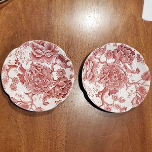 English Chippendale Johnson Bros England Red Toile floral Set of two 6” saucers